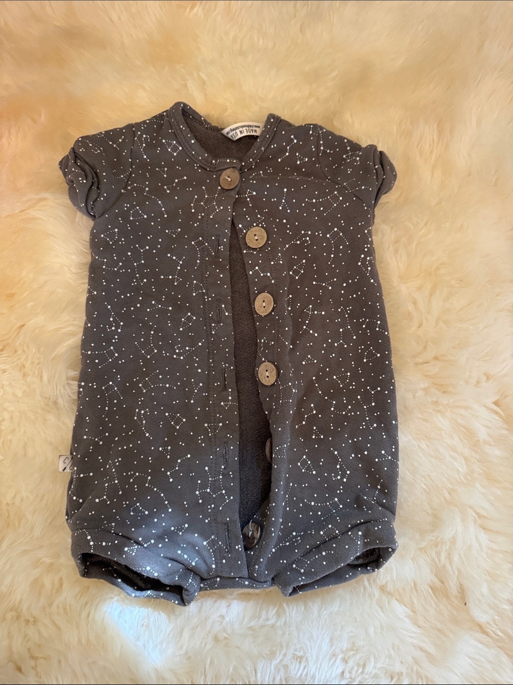 Star Print Gray Baby One-Piece Button Romper
